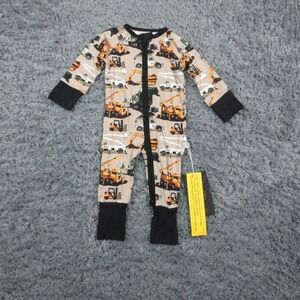 Fletch Zip Sleeper Pajamas Baby 3-6 Months Beige Bamboo Construction Trucks NWT